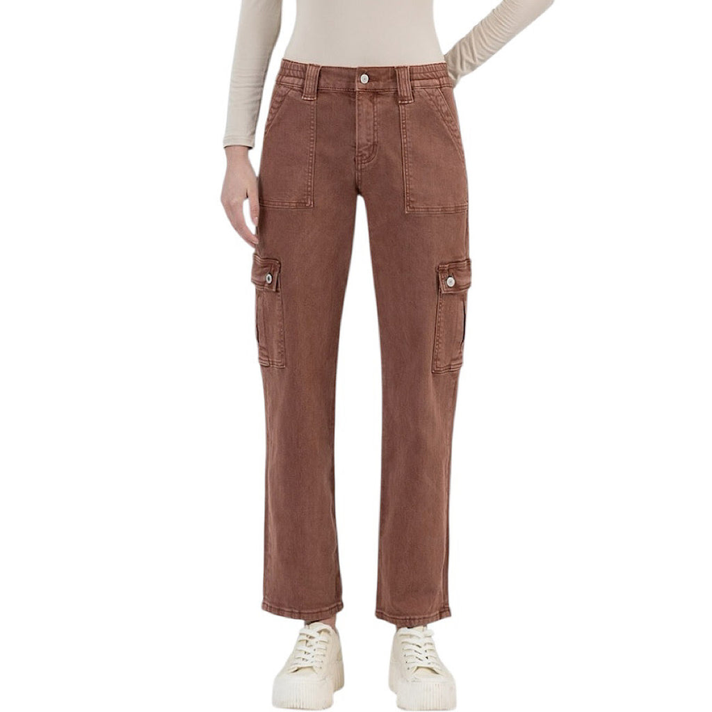 Vervet V3376RB Red Brick High Rise Straight With Cargo Pocket Detail