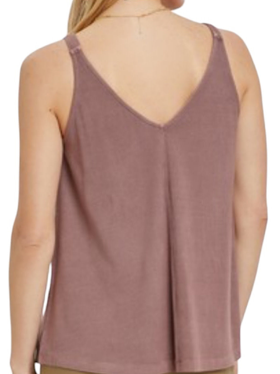 Brown Flowy V Neck Knit Tank