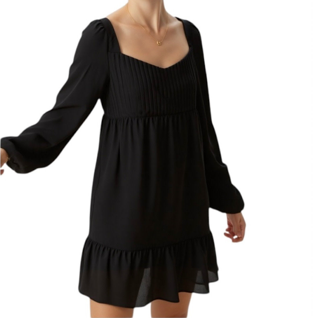 Bust Pleated Backless Black Mini Dress