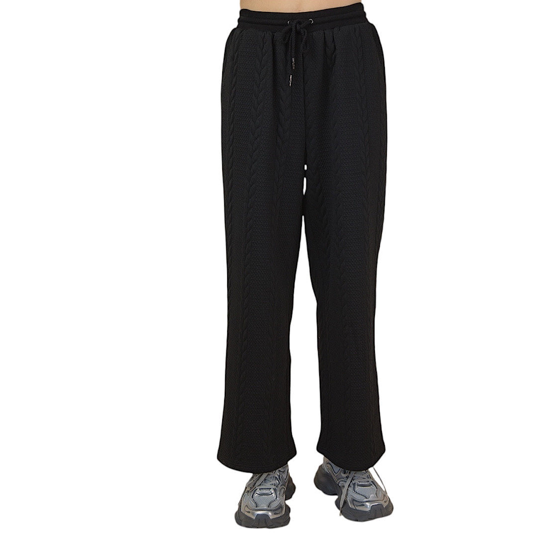 Black Cable Knit Hooded  Oversized Textured Pant Set