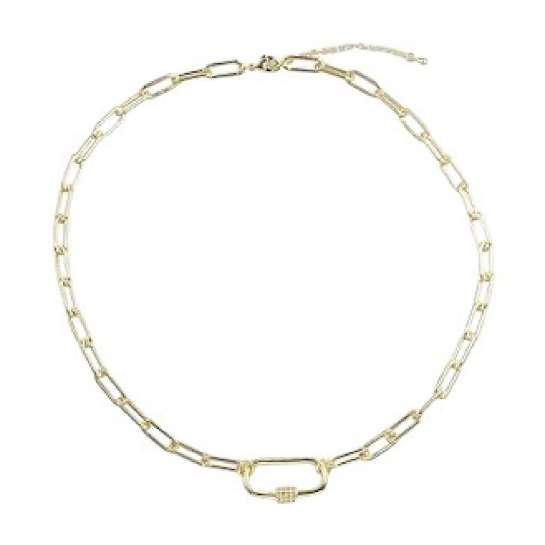Gold Paper Clip Oval Pendant Necklace