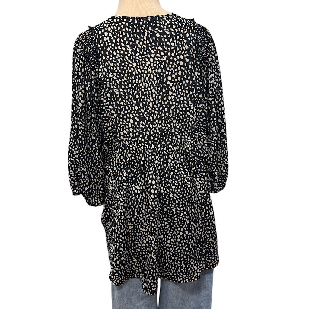 Umgee Dotted Black & White Blouse Size Large -RF