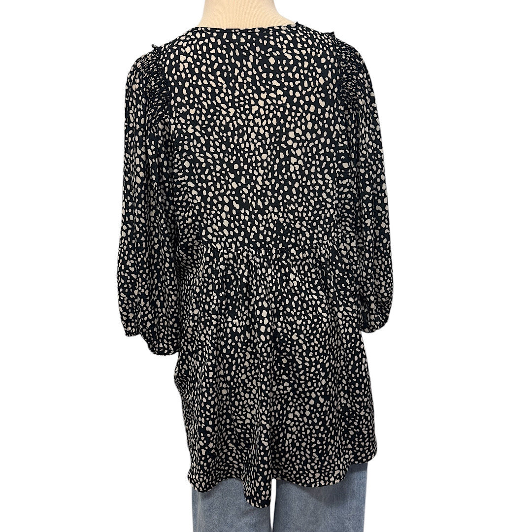 Umgee Dotted Black & White Blouse Size Large -RF
