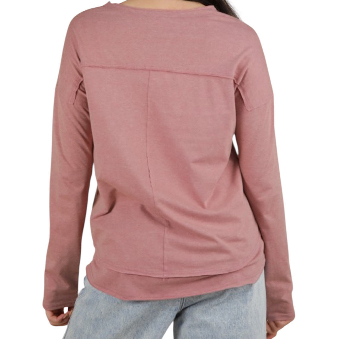 Mauve Mineral Washed Cotton Comfy Knit Top