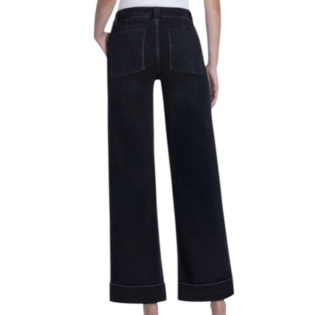 Vervet V3589BK Black High Rise Super Soft Baggy Cuffed Wide Leg Jeans