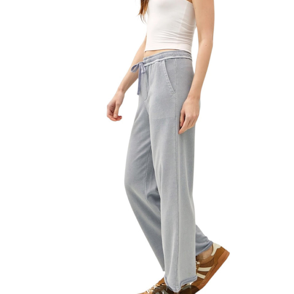 Dusty Blue Acid Wash Cotton Straight Leg Pant