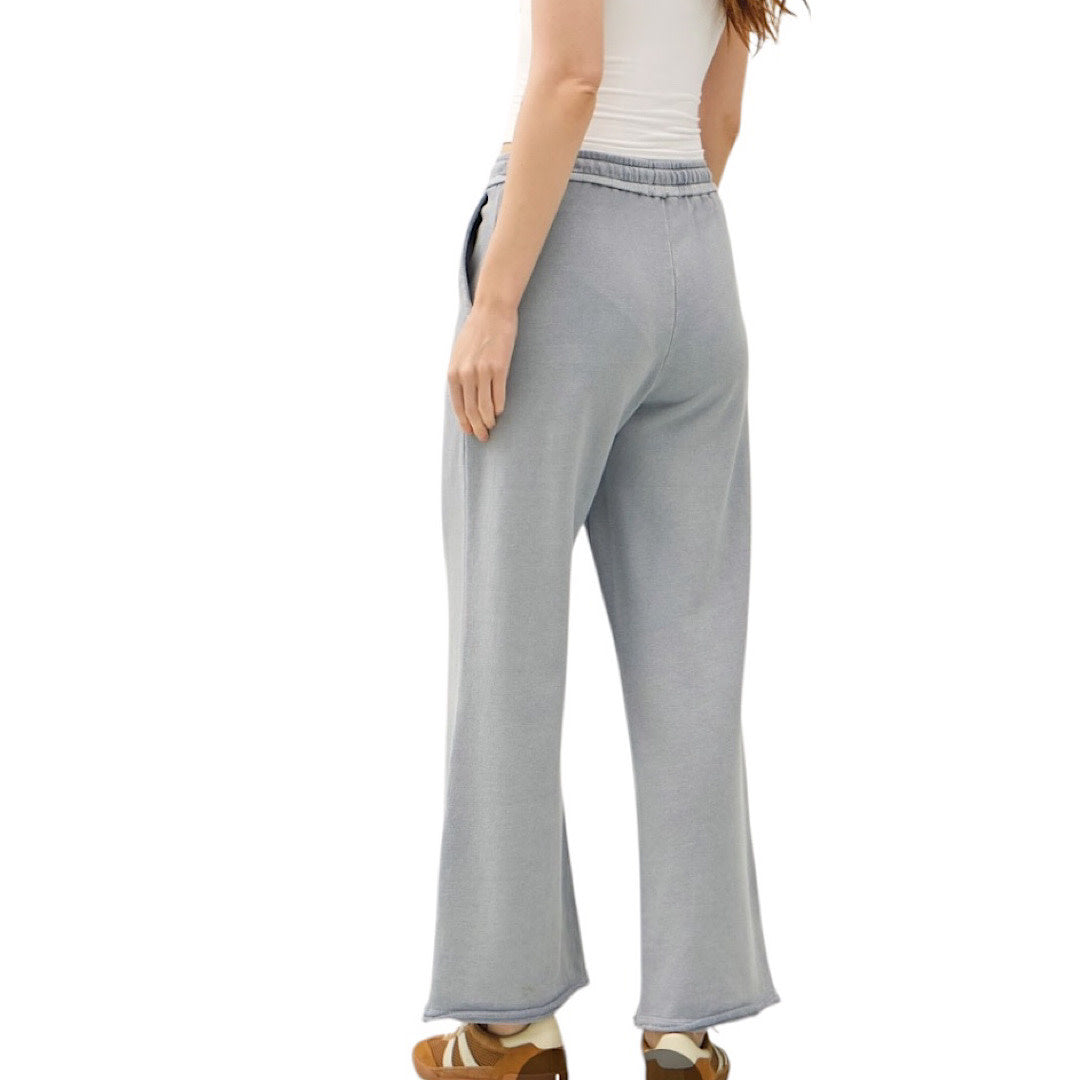 Dusty Blue Acid Wash Cotton Straight Leg Pant
