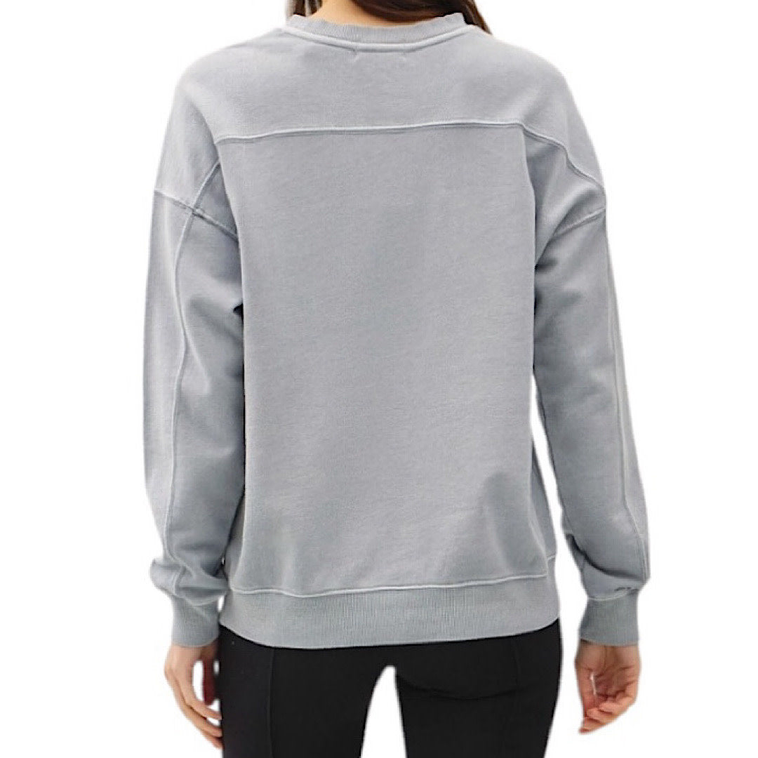 Dusty Blue Acid Wash Crop Pullover Sweatshirt
