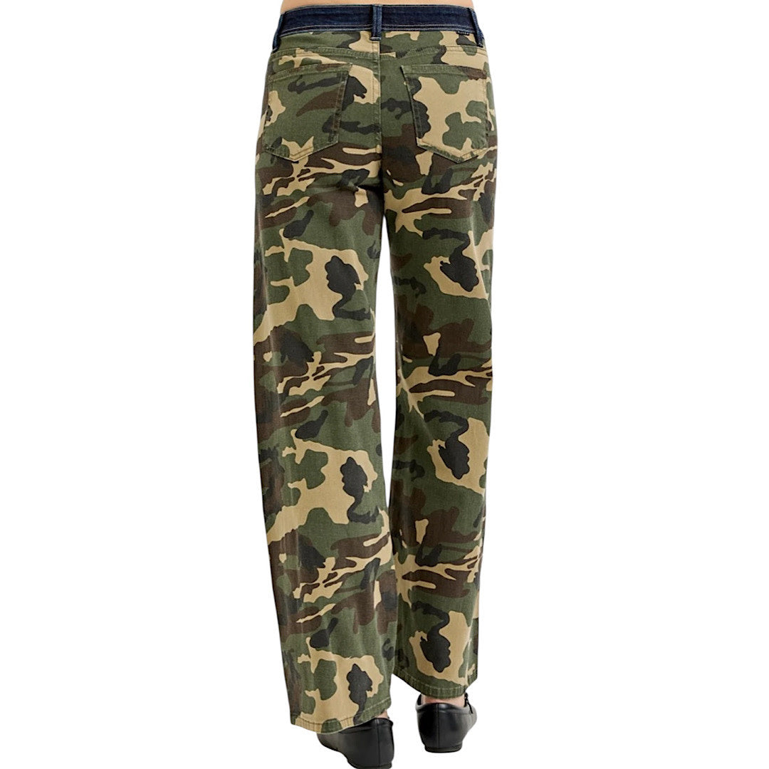 Risen PWS21274 Camo Mid Rise Straight Wide Jean