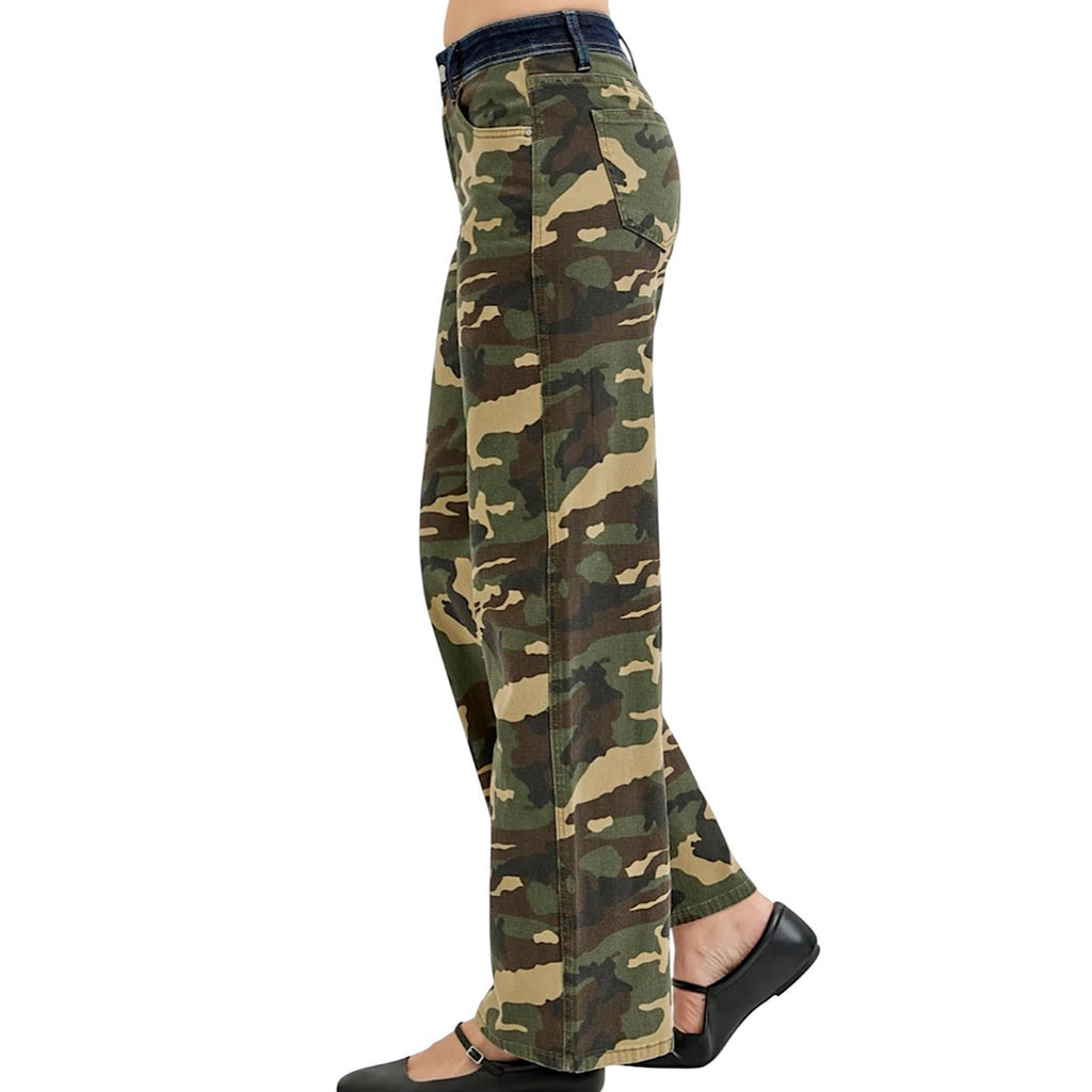 Risen PWS21274 Camo Mid Rise Straight Wide Jean
