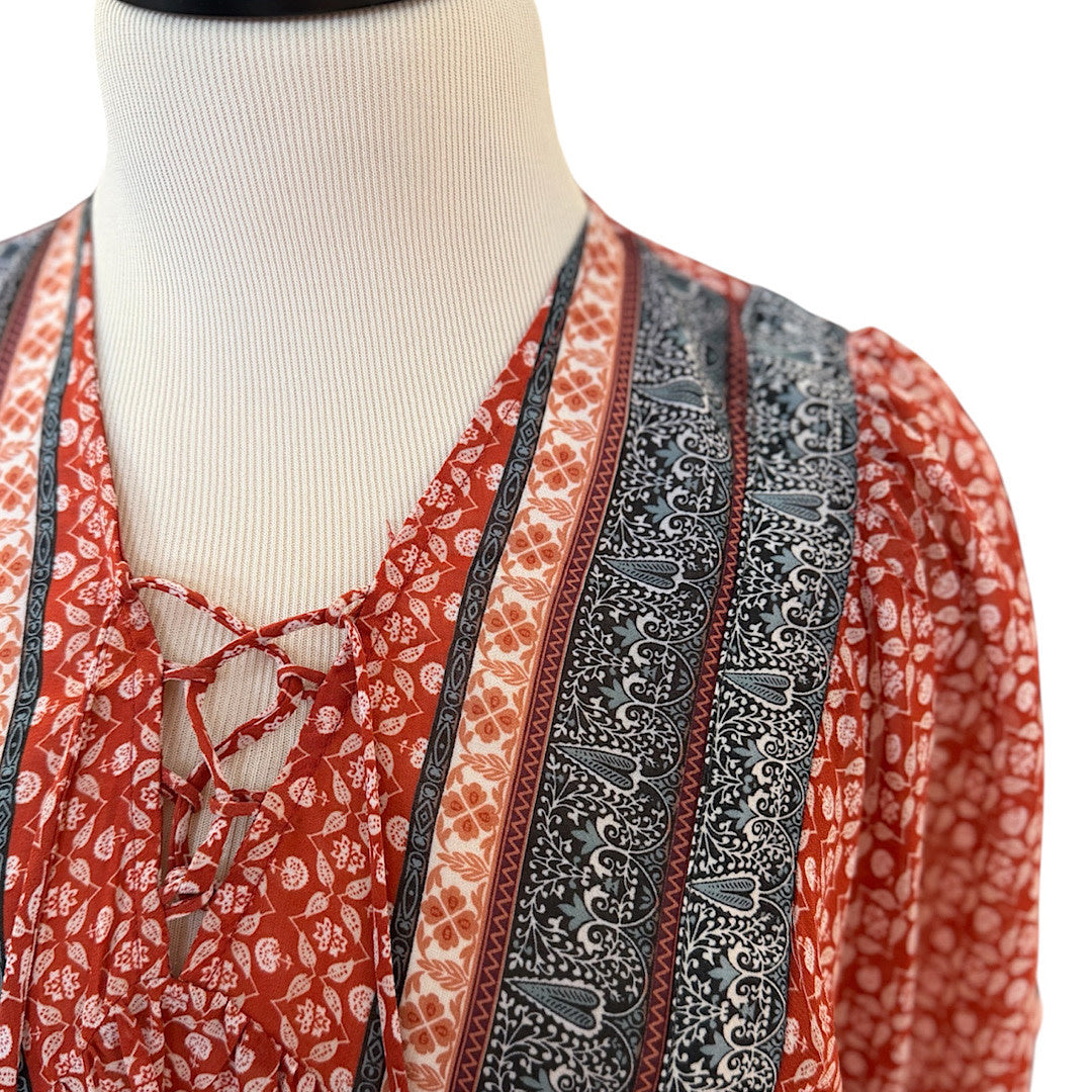 Clay Multi Print Floral Short Sleeve Top Size Small- RF