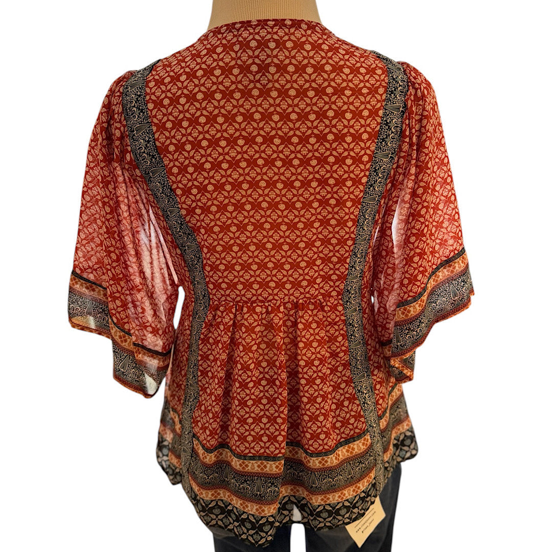 Clay Multi Print Floral Short Sleeve Top Size Small- RF