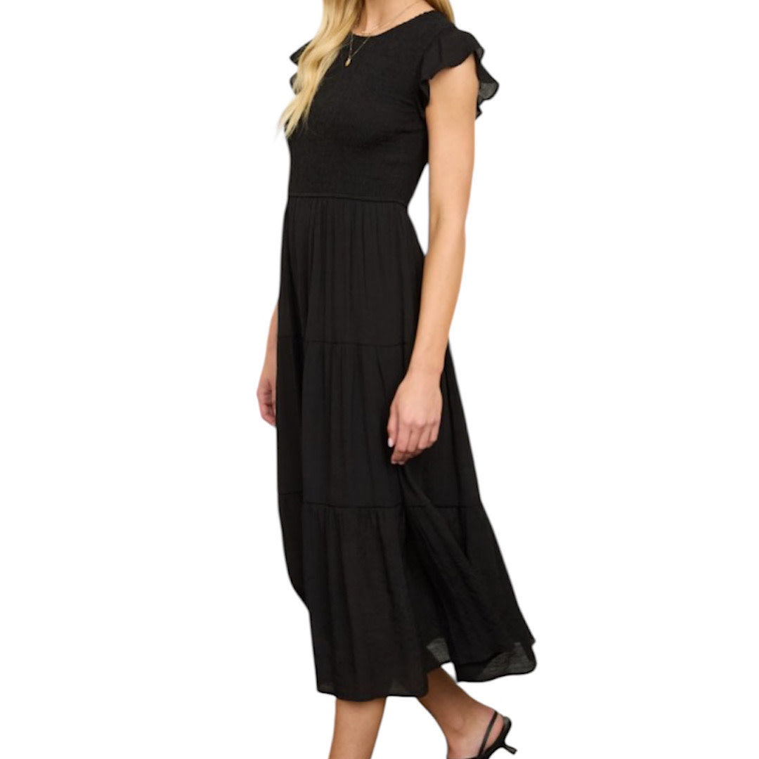 Black Tiered Mid Length Dress