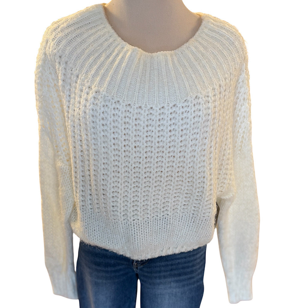 Cream Cowl Neck Ribbed Long Sleeve Sweater Size S/M- RF