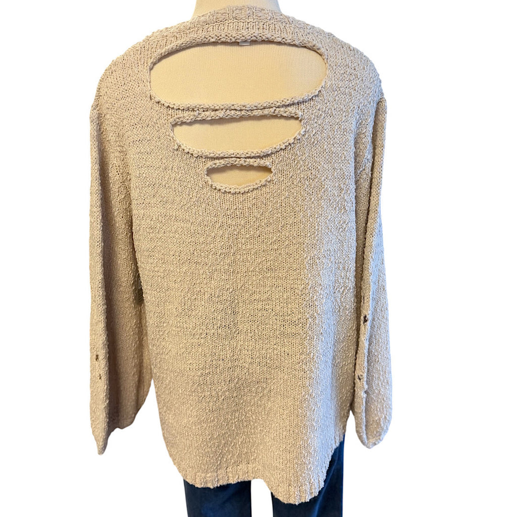 Taupe Cutout Textured Long Sleeve Sweater Size Large- RF