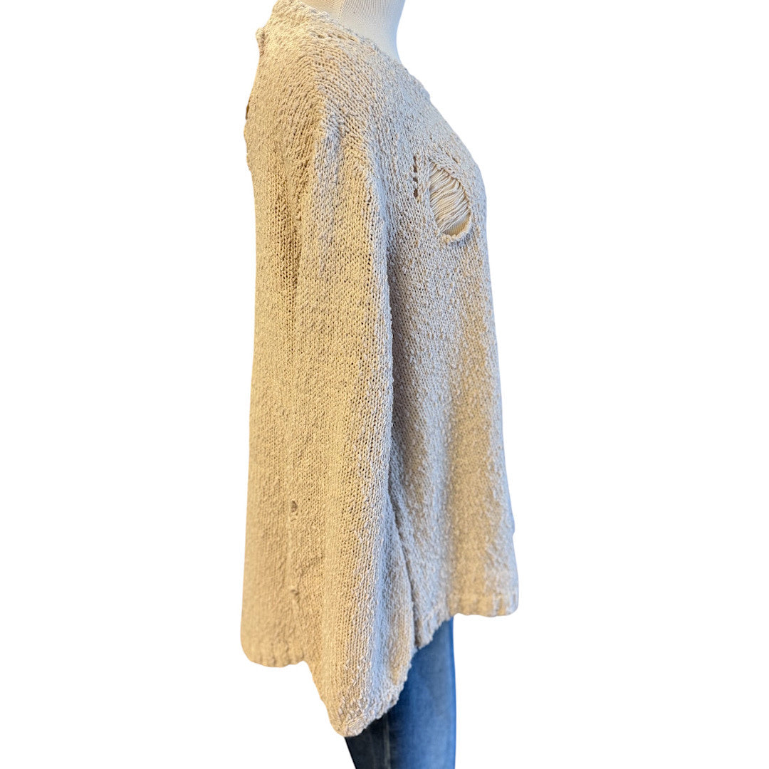 Taupe Cutout Textured Long Sleeve Sweater Size Large- RF