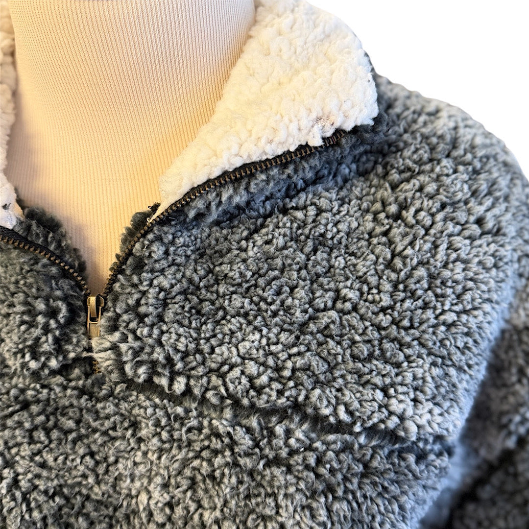 Black/ White Mix Sherpa Long Sleeve Pullover Size Large- RF