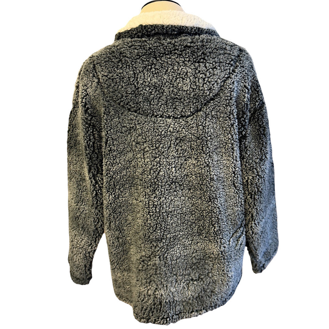 Black/ White Mix Sherpa Long Sleeve Pullover Size Large- RF