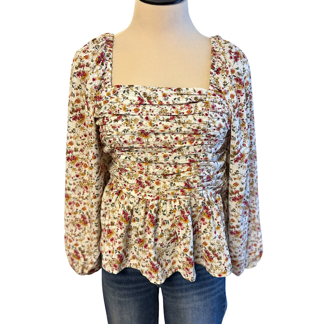 Entro White Floral Mix Long Sleeve Blouse Size Small- RF