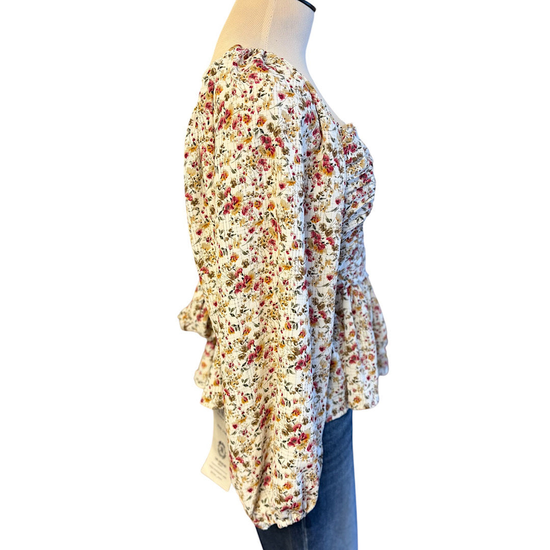Entro White Floral Mix Long Sleeve Blouse Size Small- RF