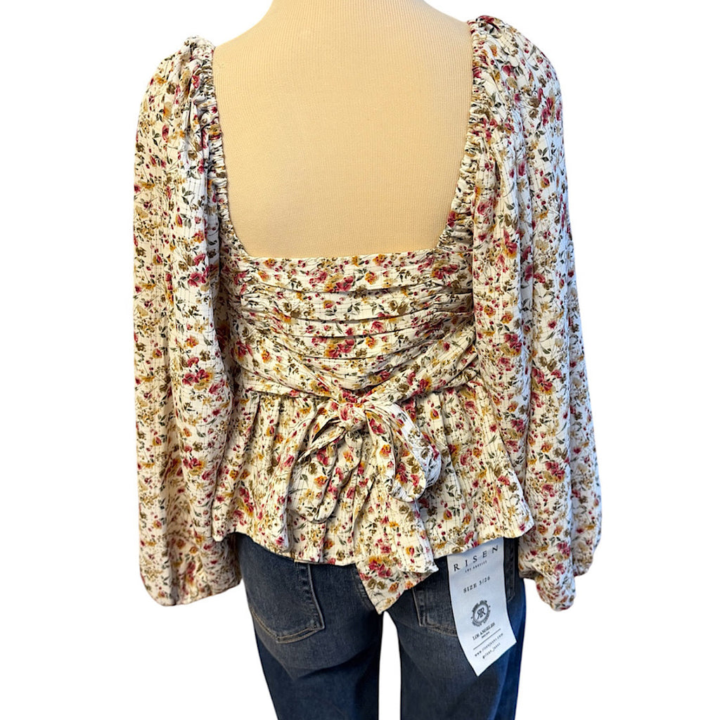 Entro White Floral Mix Long Sleeve Blouse Size Small- RF