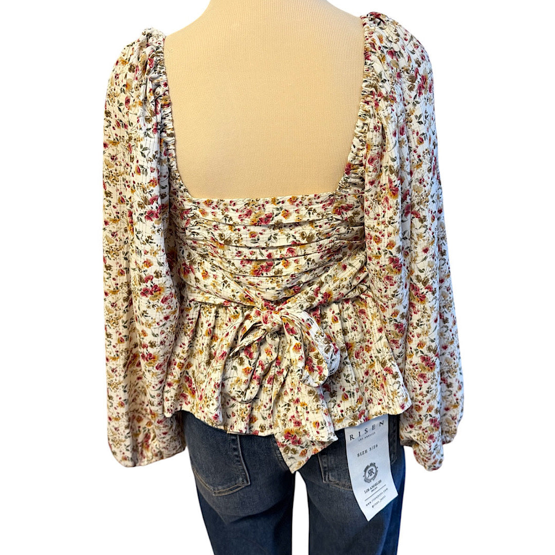 Entro White Floral Mix Long Sleeve Blouse Size Small- RF