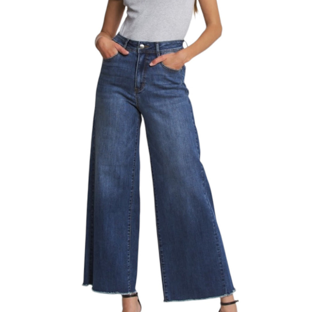 Mica MDP-W3749B Super High Wide Leg Ankle Raw Hem