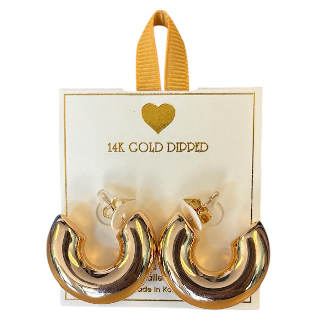 Yellow Ribbon 14K Gld Dipped Chunky Hoop Butterfly Back Earring