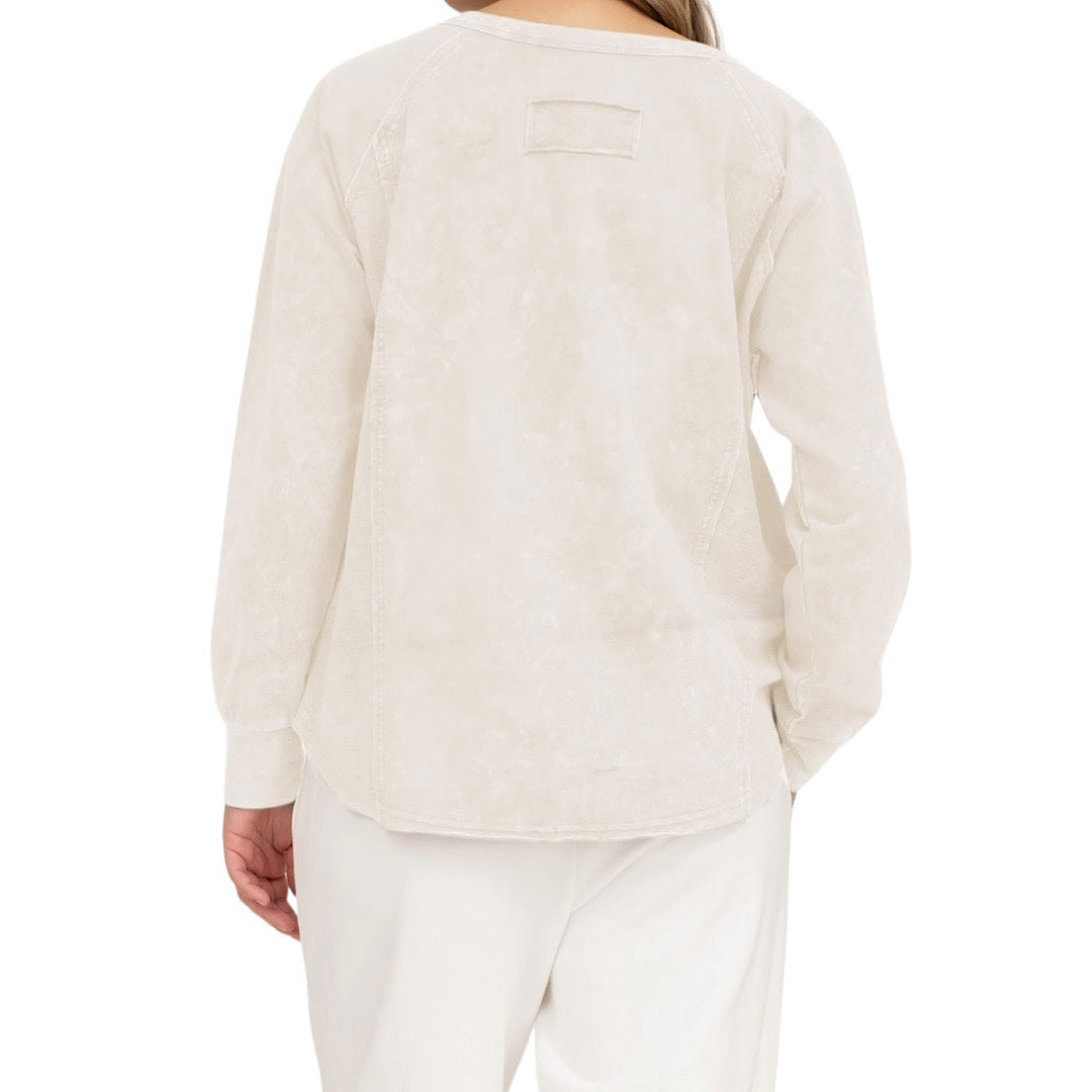 Ivory Washed Henley Neck Top 