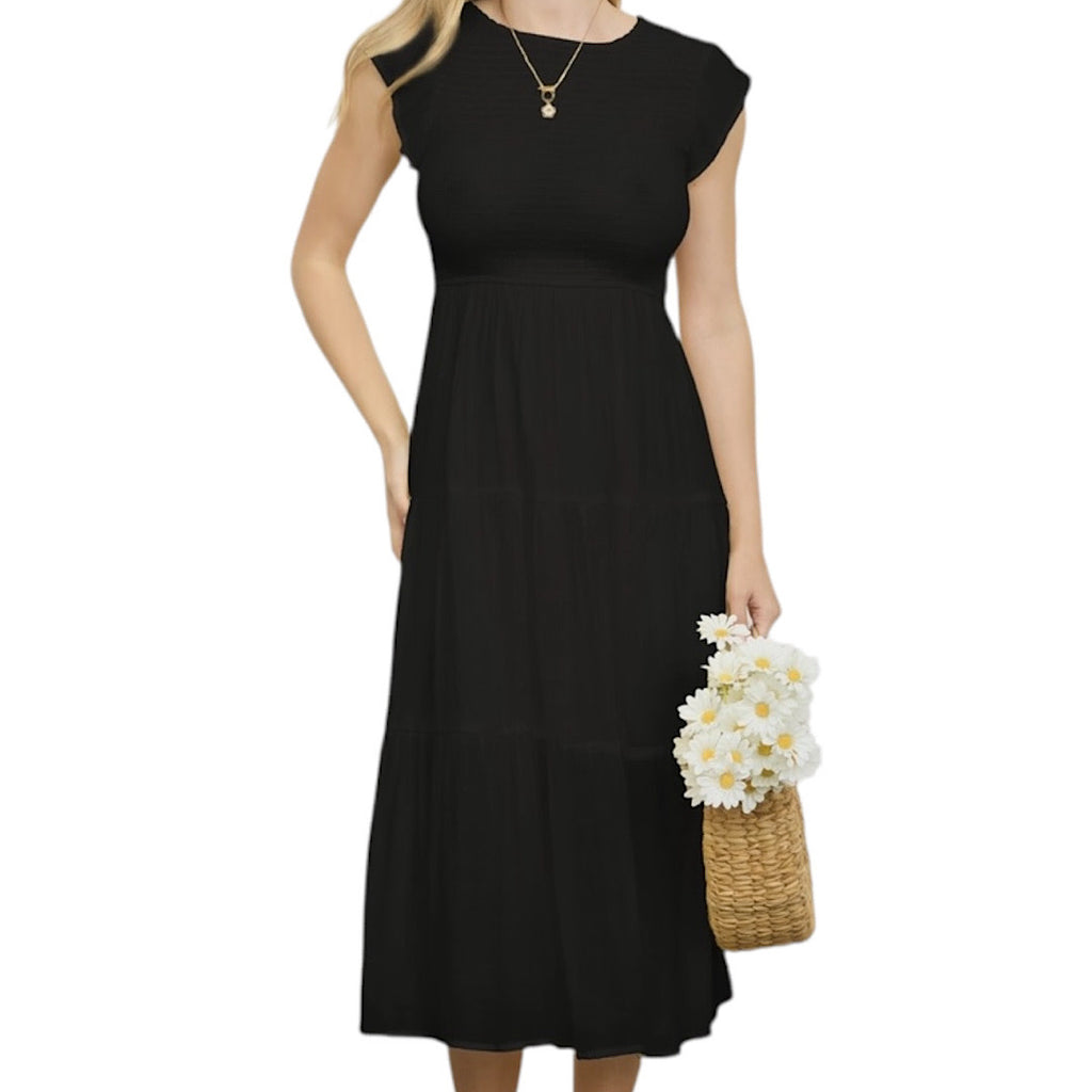 Black Tiered Mid Length Dress
