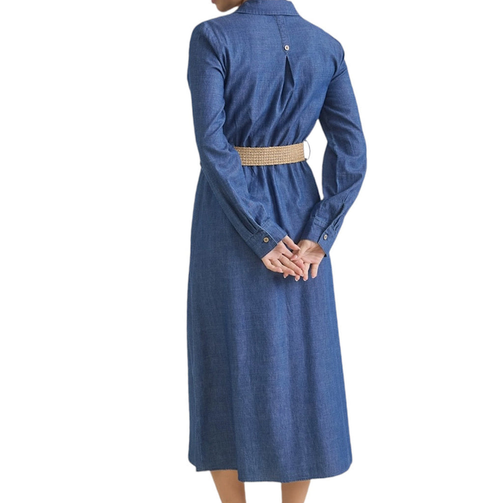 Denim Button Down Belted Dress