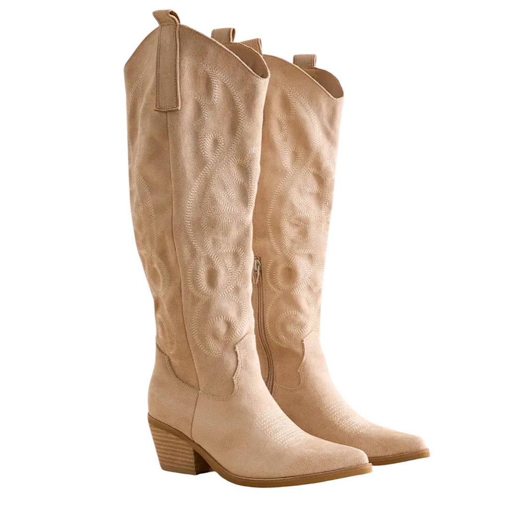 Giada Beige Western Cowgirl Boot