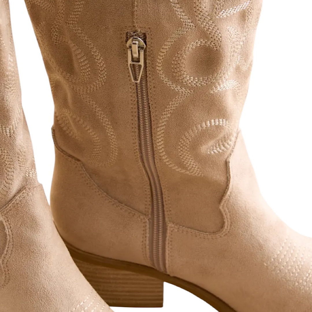 Giada Beige Western Cowgirl Boot