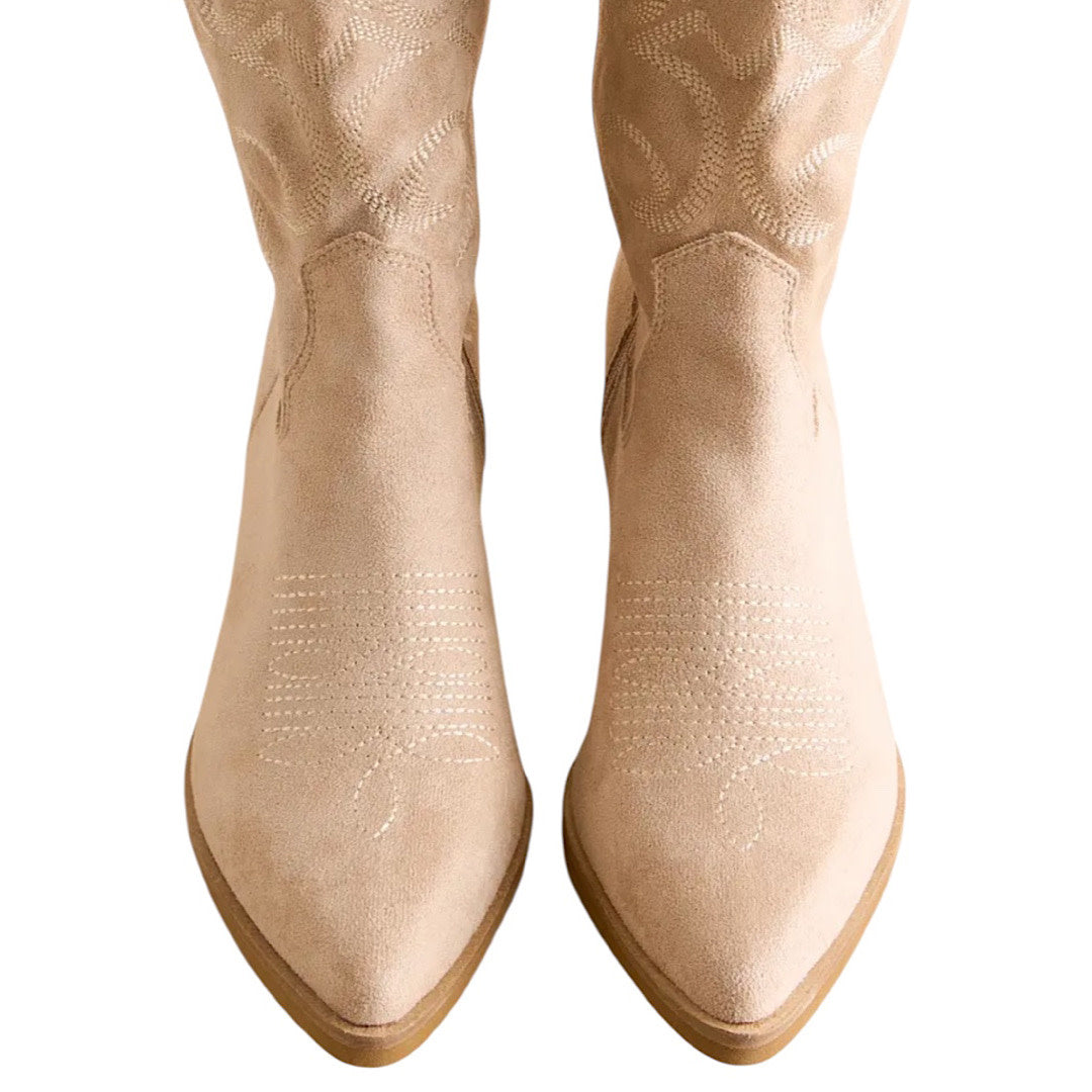 Giada Beige Western Cowgirl Boot