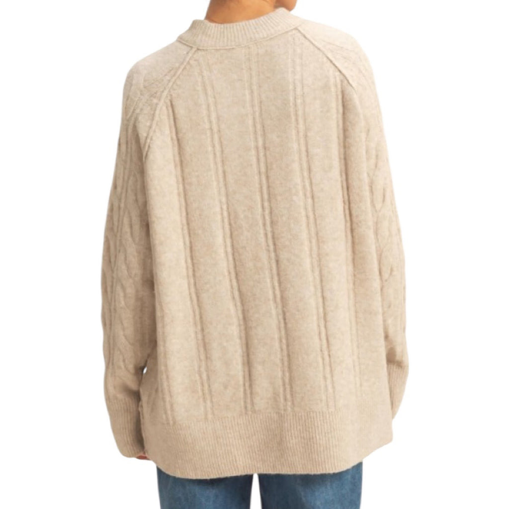 Light Taupe Crew Neck Cable Knit Sweater
