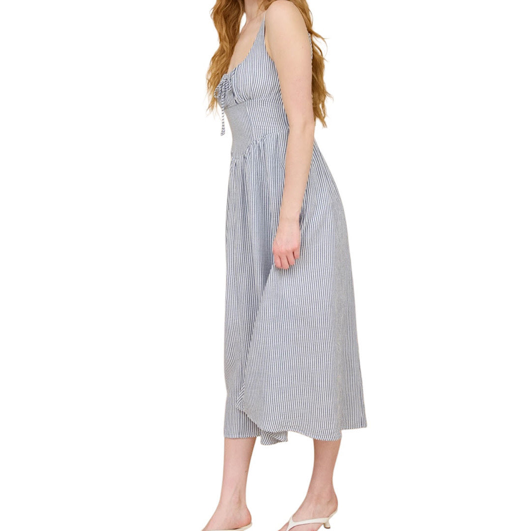 Navy Stripe Mid Length Dress 