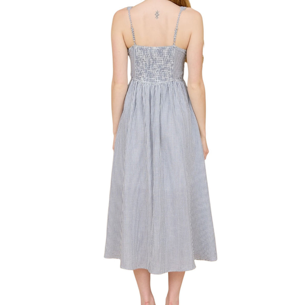 Navy Stripe Mid Length Dress 
