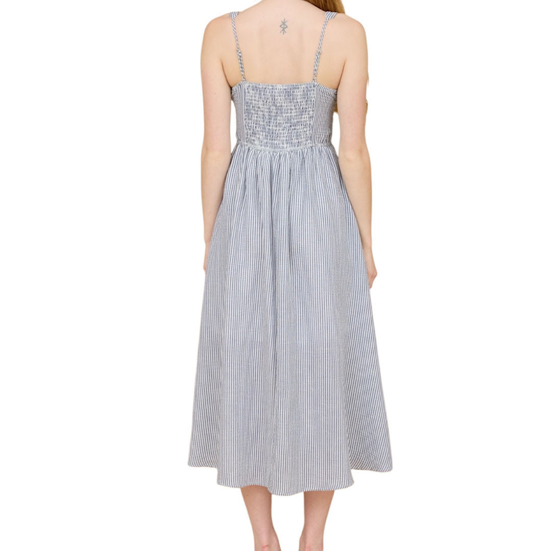 Navy Stripe Mid Length Dress 