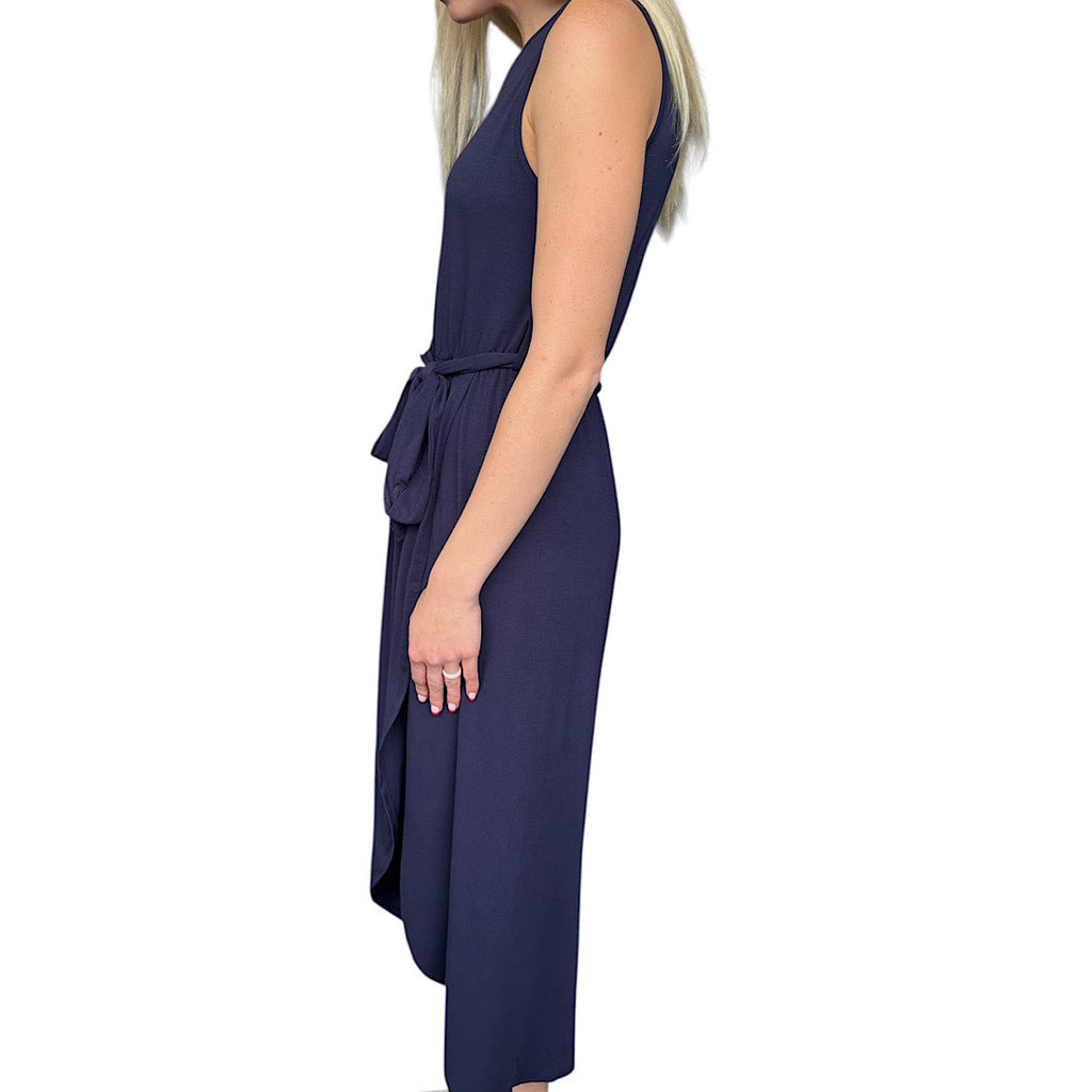 Navy Tie Waist Maxi Length Dress