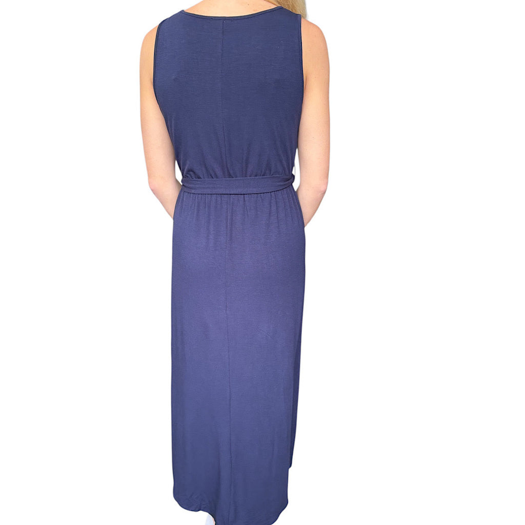 Navy Tie Waist Maxi Length Dress