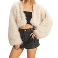 Ecru Faux Fur Cropped Jacket