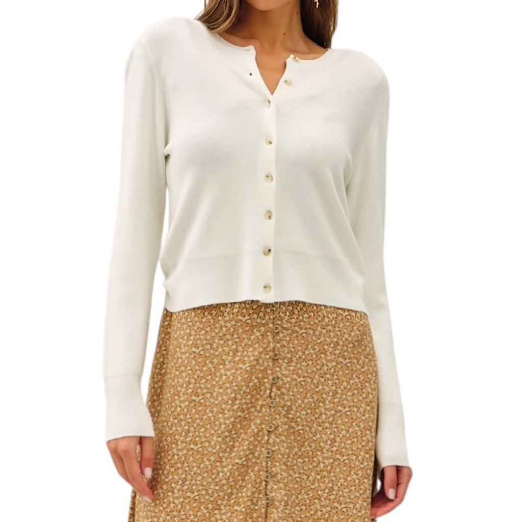 Everyday Essential Ribbed Button Up Crewneck Cardigan