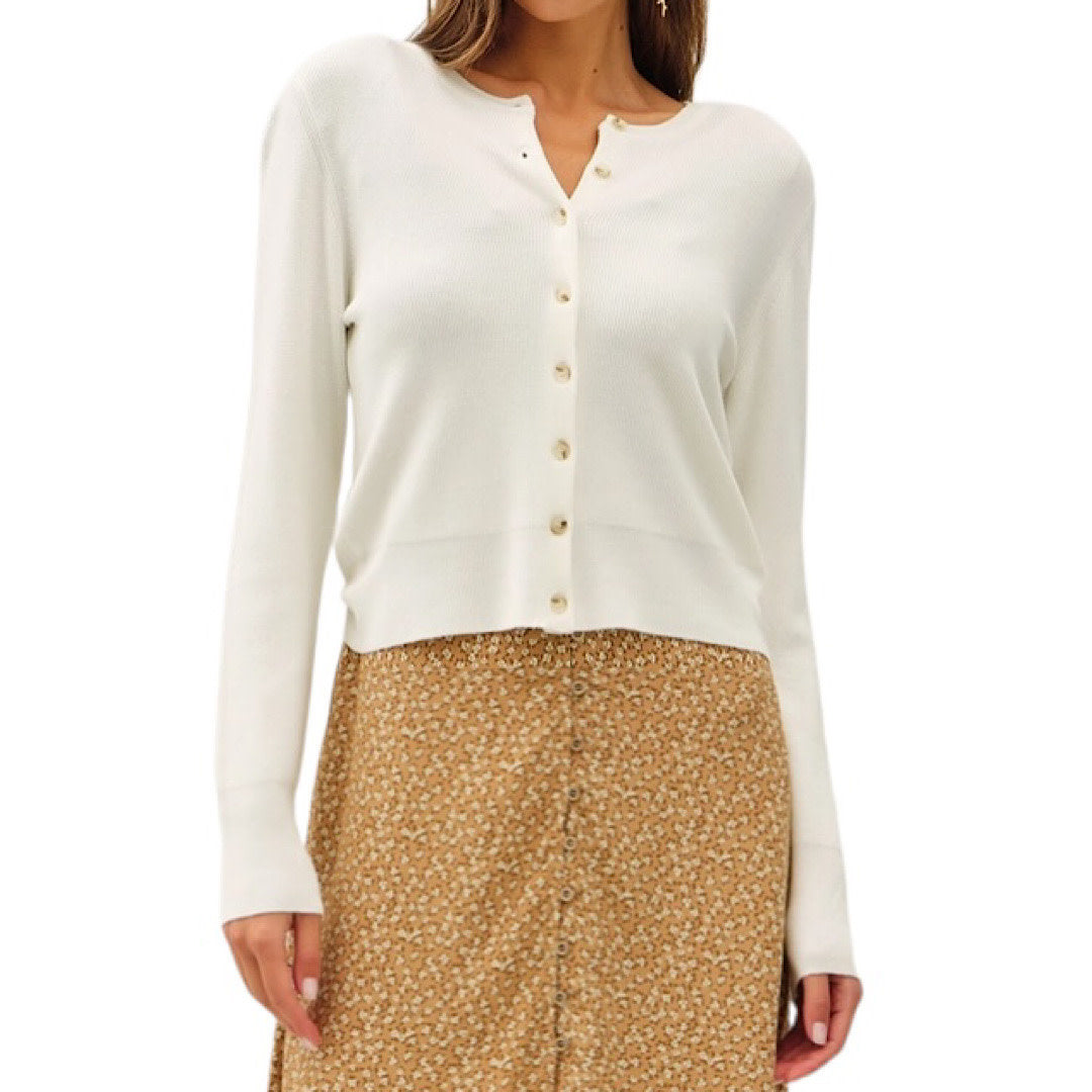 Everyday Essential Ribbed Button Up Crewneck Cardigan