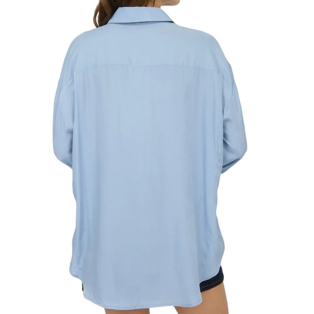 Chambray Oversized Button Down Long Sleeve Shirt