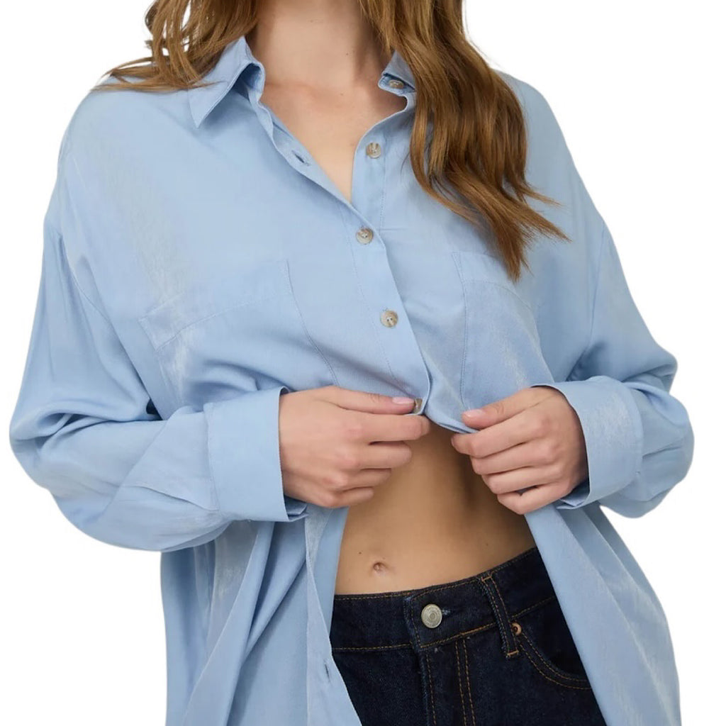 Chambray Oversized Button Down Long Sleeve Shirt