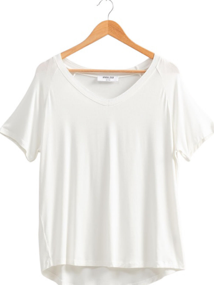 Off White V-Neck Oversized Relaxed Fit Tee