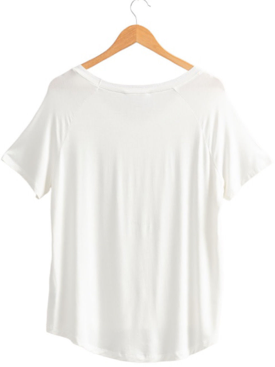 Off White V-Neck Oversized Relaxed Fit Tee