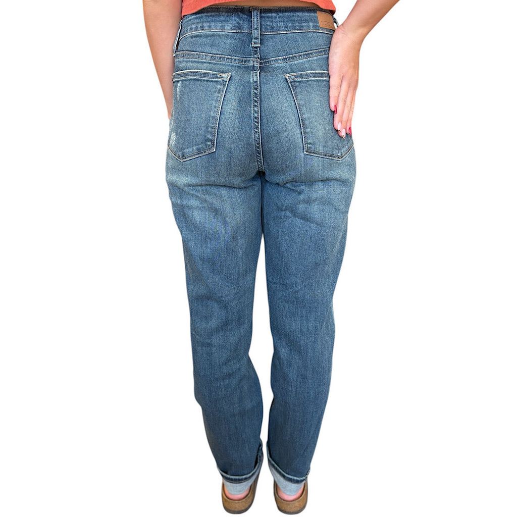 Judy Blue JB88317 Dark Wash Knee Patch Boyfriend Jeans Size 1/25-RF