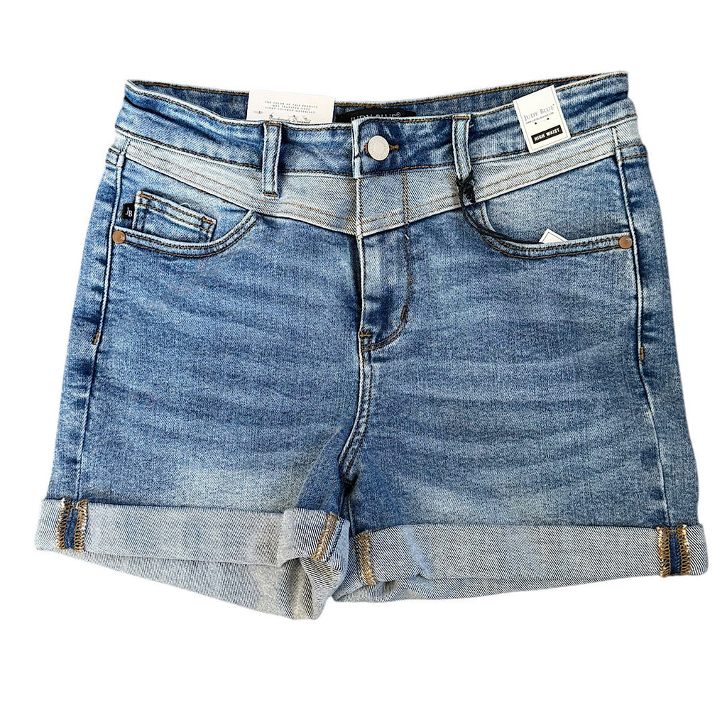 Judy Blue JB150143 Hi- Waisted 2-Tone Yoke Shorts