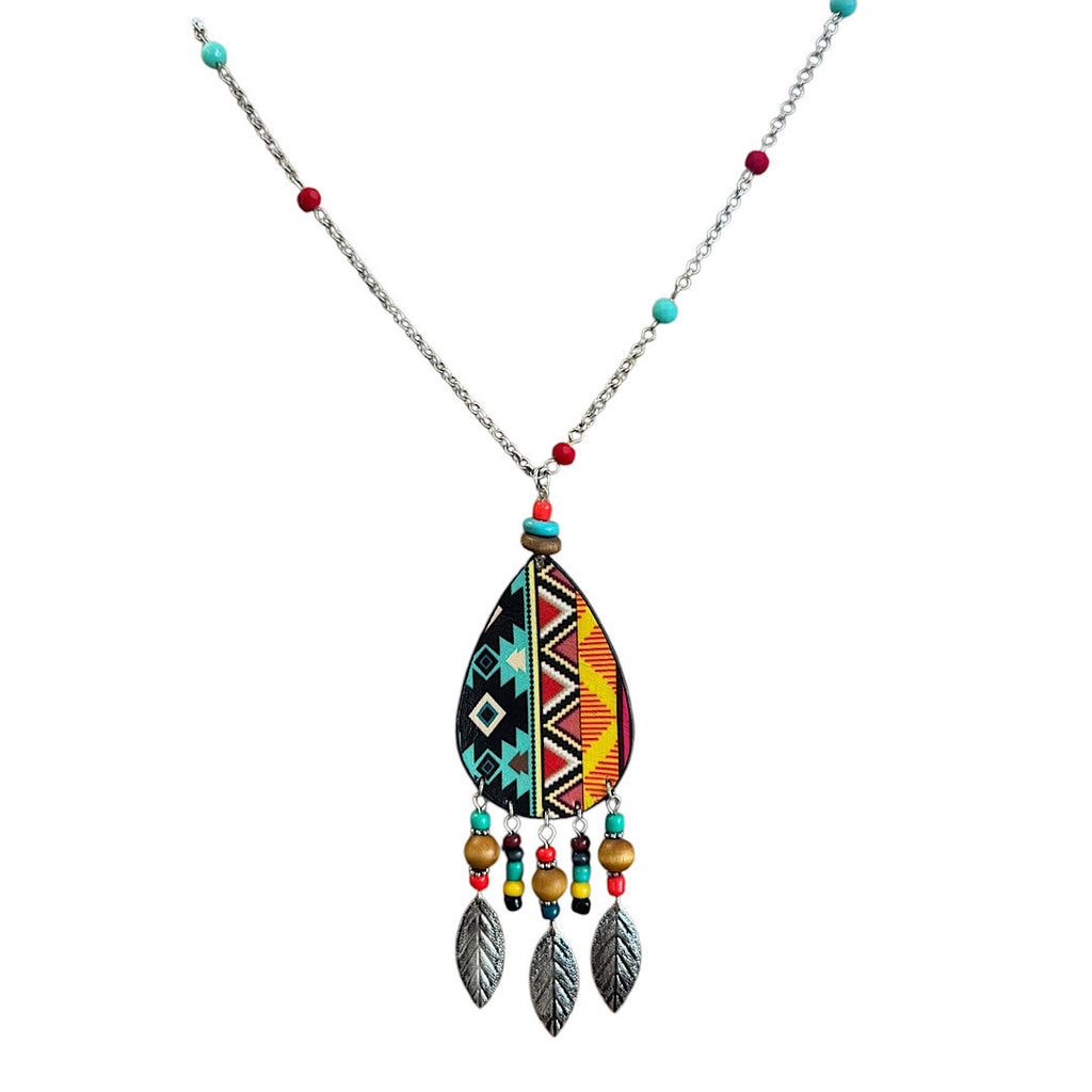 Maria Vibrant Multi Color Aztec Necklace with Feather Charms
